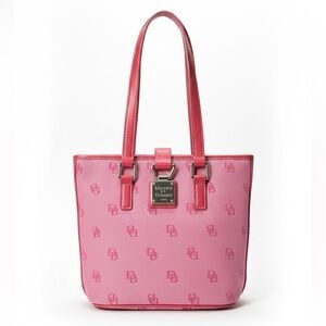 Vintage Dooney Bourke  North South bright pink logo bucket bag leather trim EUC